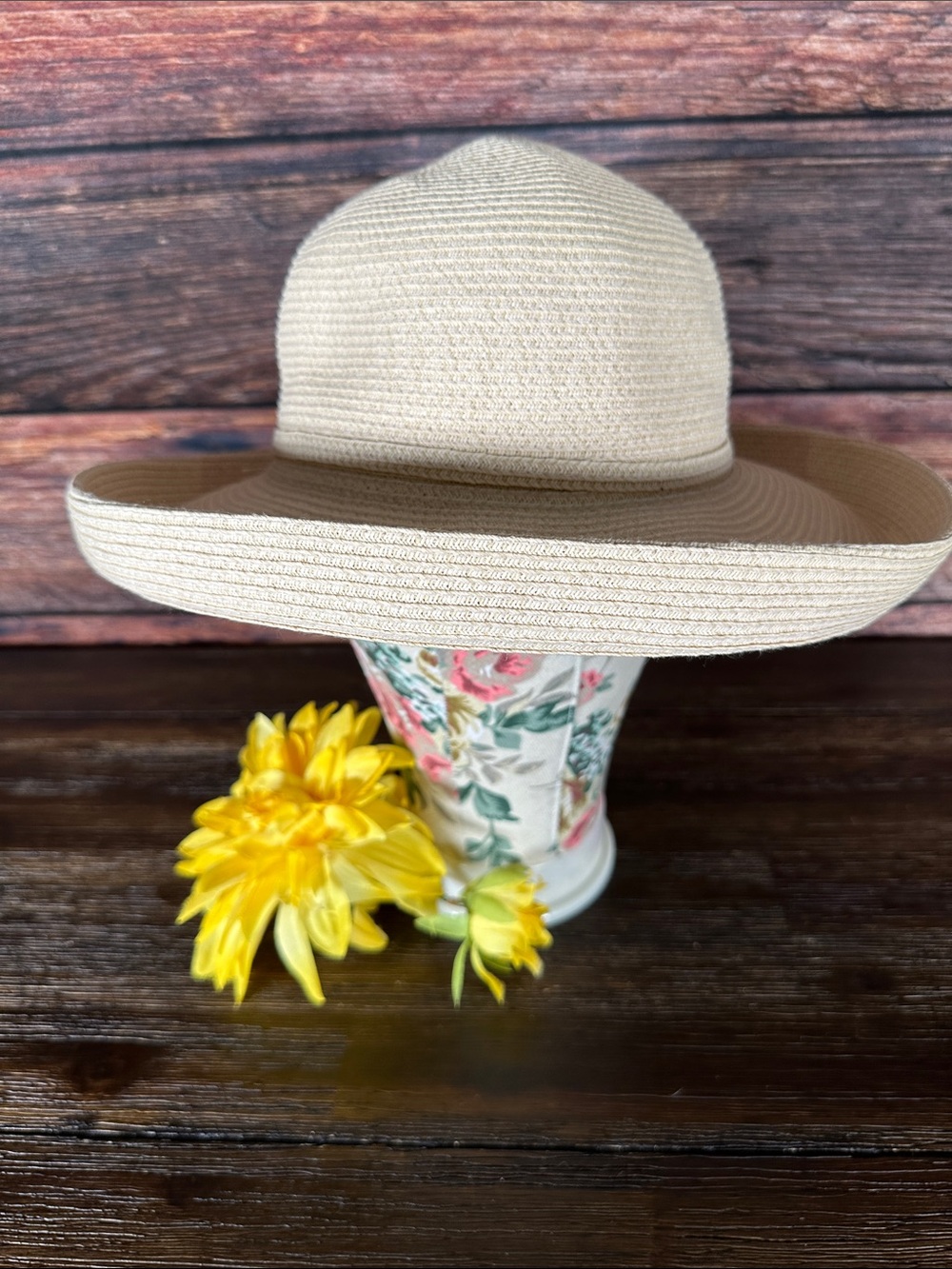 Kathy Jeanne Classic Wide-Brim Straw Sun Hat - Beige